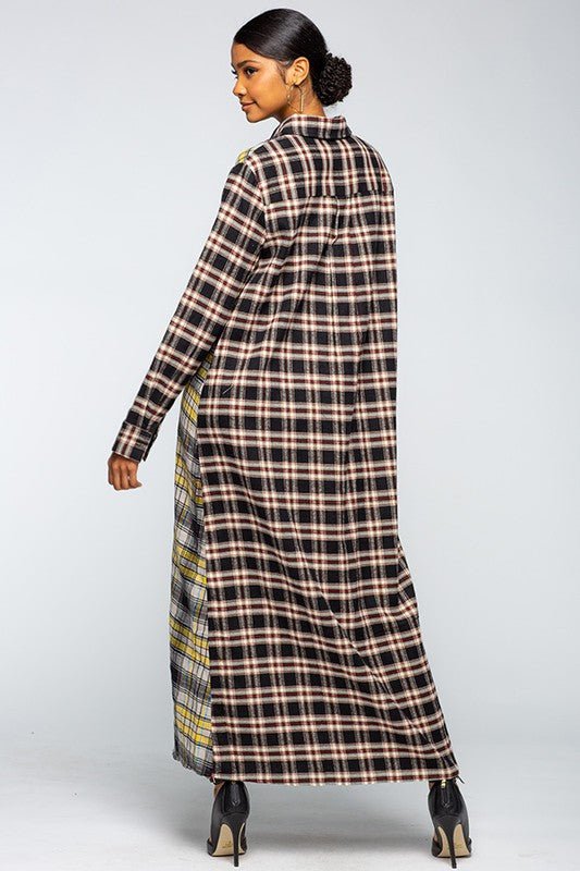 Oversized Flannel Shirt Maxi Dress - IFUL BOUTIQUE