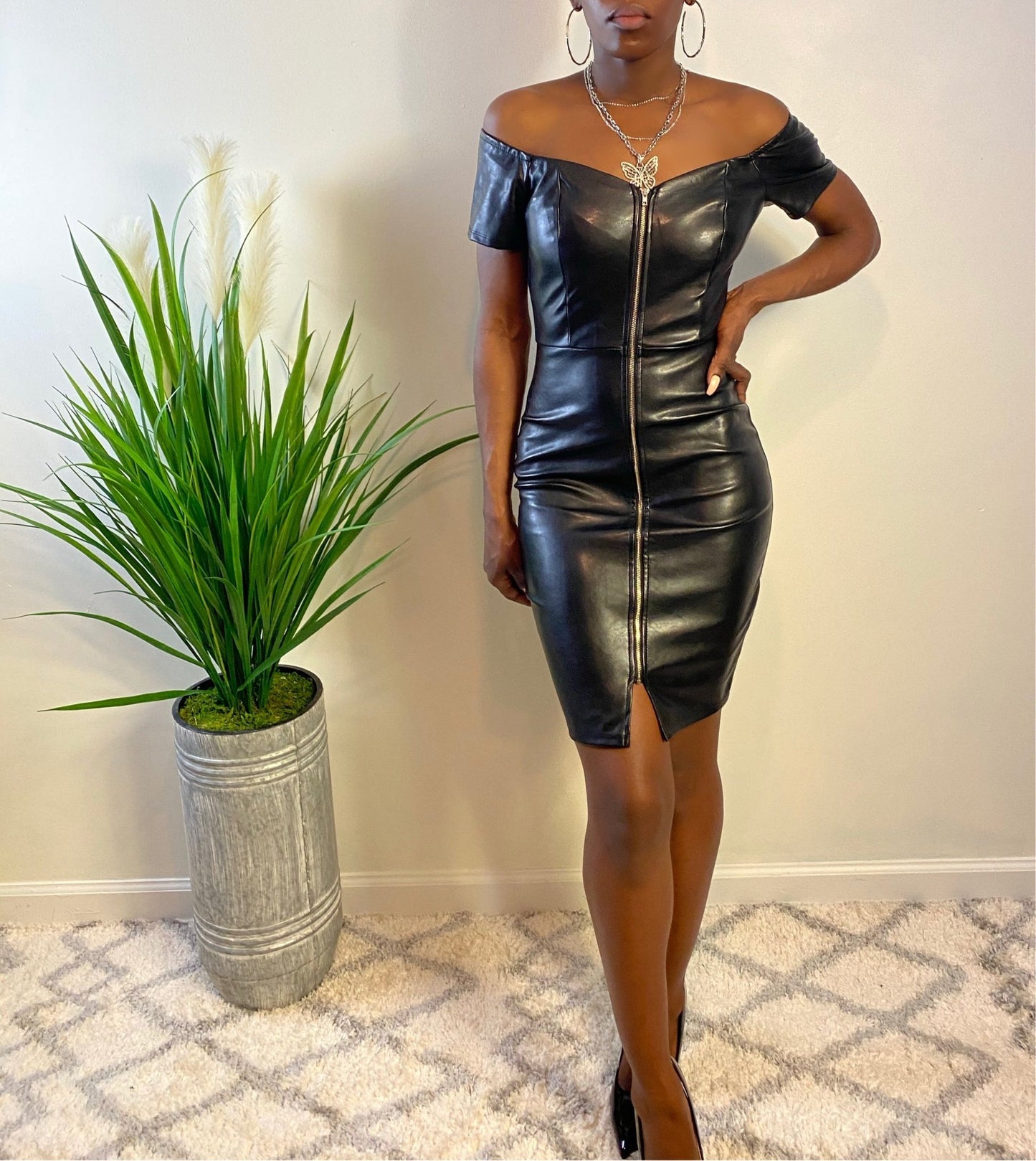 Faux Leather Sweetheart Dress - IFUL BOUTIQUE