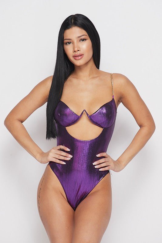 Metallic Chain Strap Bodysuit - IFUL BOUTIQUE