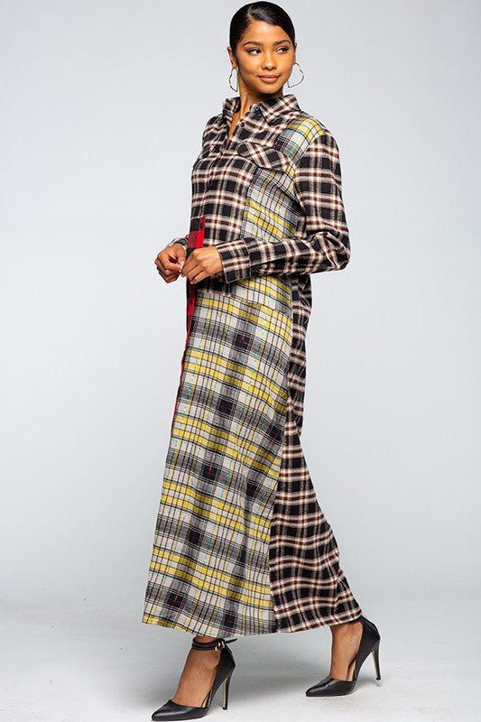 Oversized Flannel Shirt Maxi Dress - IFUL BOUTIQUE