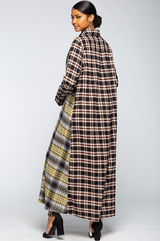 Oversized Flannel Shirt Maxi Dress - IFUL BOUTIQUE