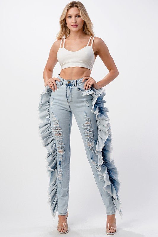 Side Ruffle Skinny Jean - IFUL BOUTIQUE