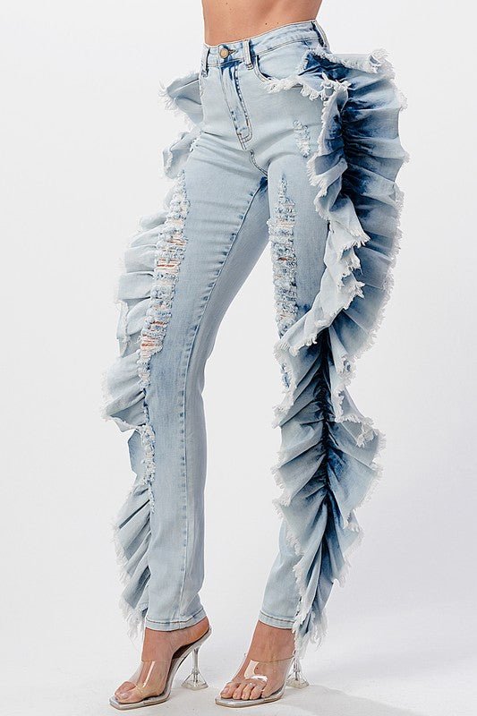 Side Ruffle Skinny Jean - IFUL BOUTIQUE